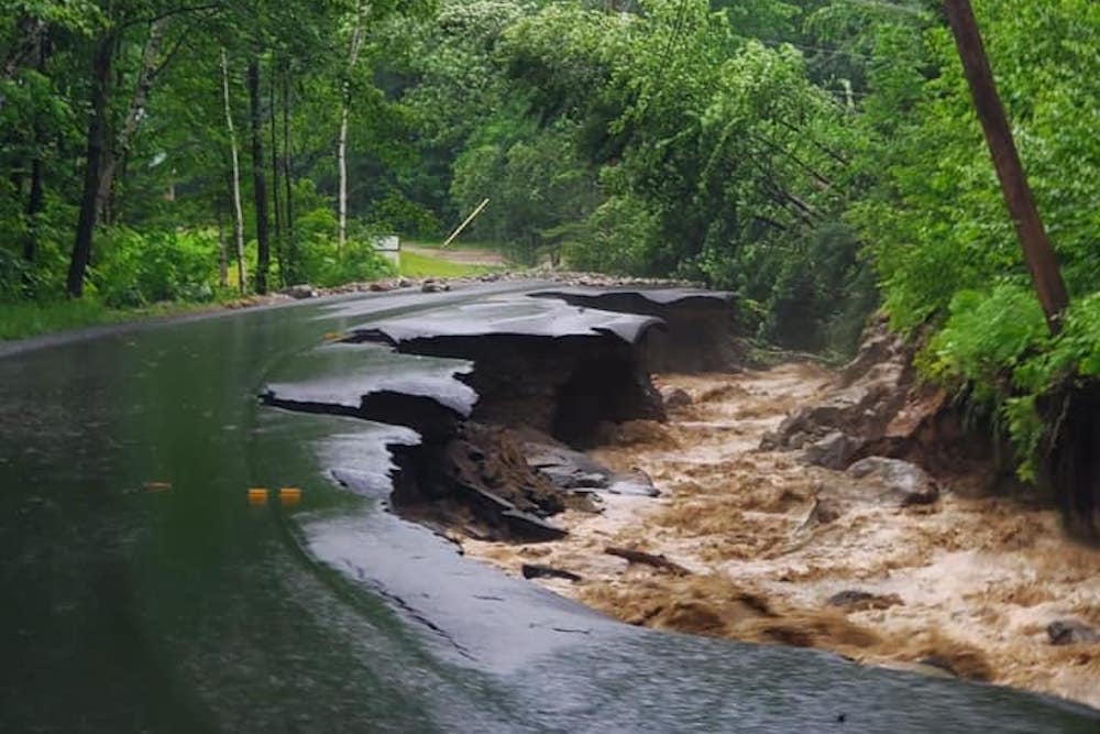 flood damage on East Mountain Road Killington, VT