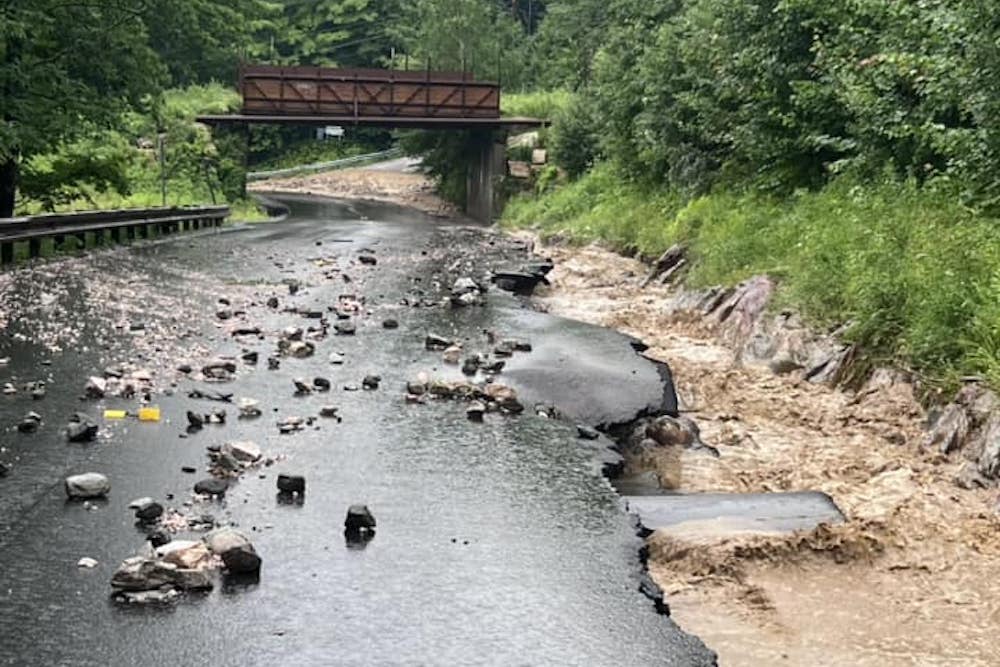 flood damage on East Mountain Road Killington, VT