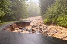 part of east mountain road in killington, vt after flood damage 