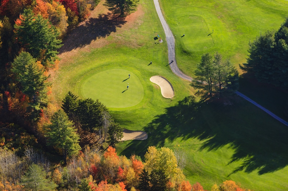 vermont golf course aerial view in fall 